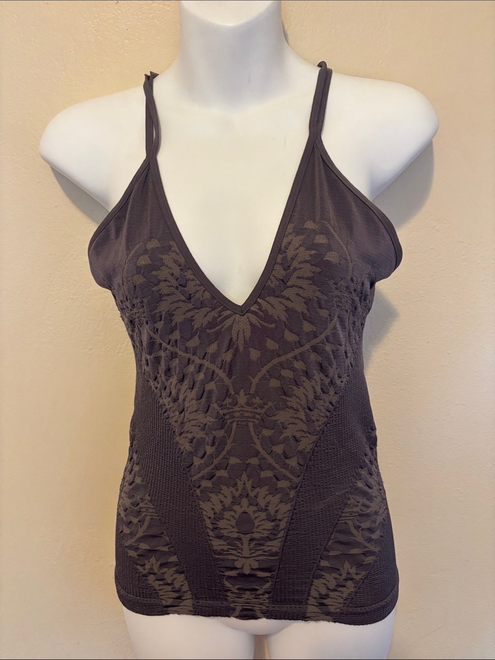 Free People Dark Brown Crochet Lace V-Neck Cami